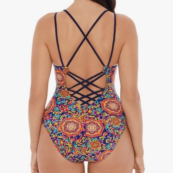 Skinny Dippers Women's Lace Up Front Removable Cup One-piece Swimsuit - Large - Picture 2 of 13